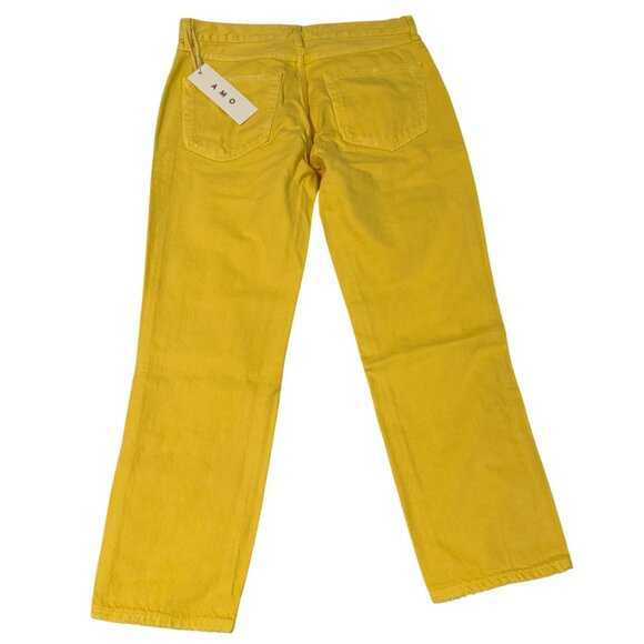 AMO Womens Tomboy Crop Pants Yellow Denim Size 27 Relaxed Fit Button Fly - Picture 15 of 16